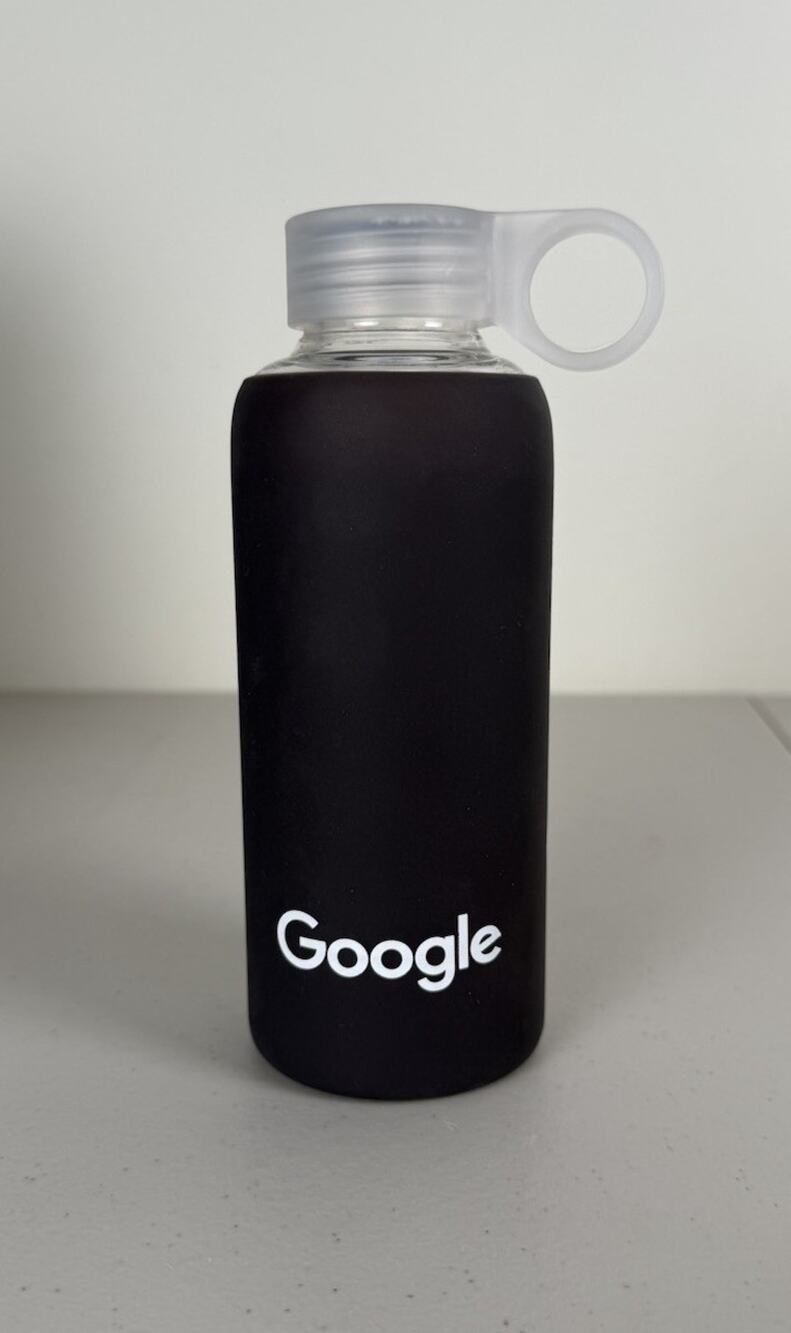 Google Branded Glass Water Bottle W/Silicone Grip Promotional Item